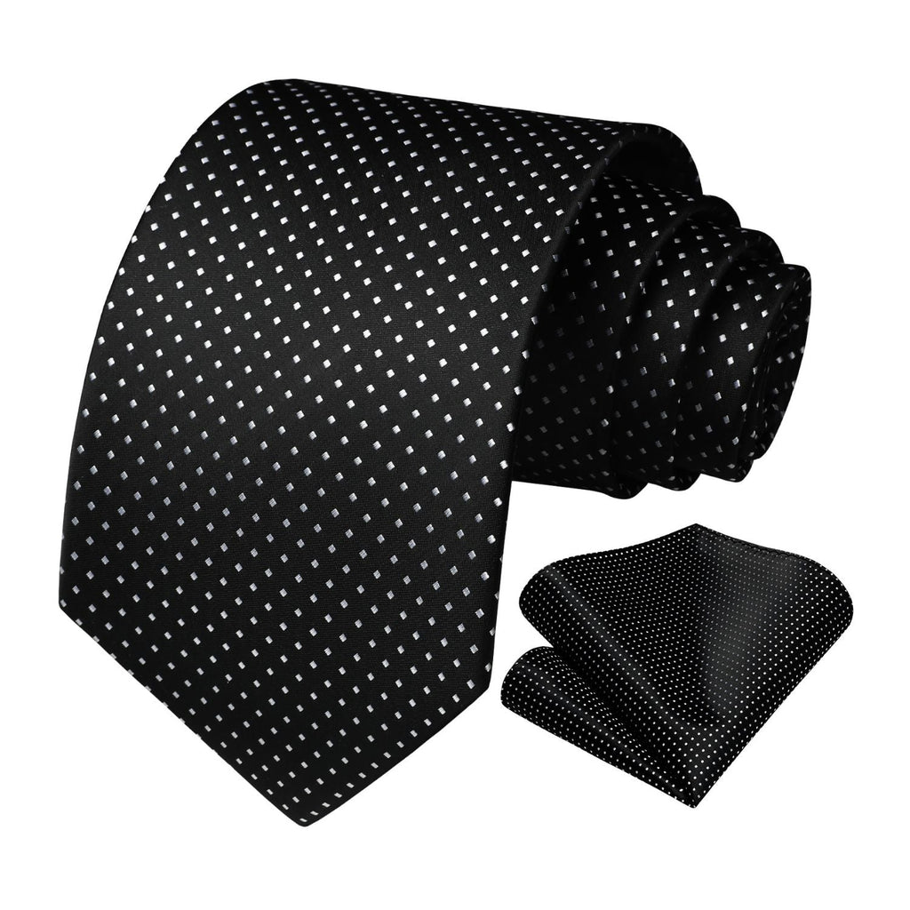 Hisdern Black White Polka Dot Print Tie Set For Formal Events