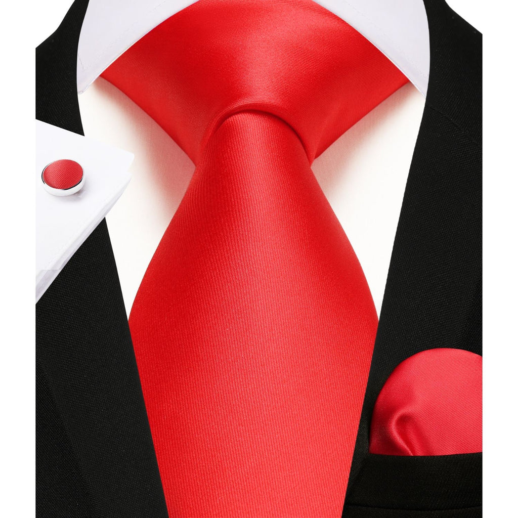 Hisdern Red Solid Wedding Accessories Set with Cufflinks