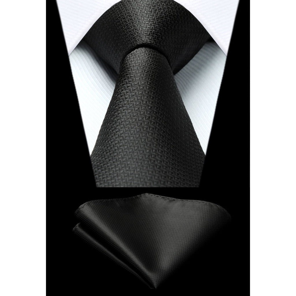 Hisdern Black Plaid Pocket Square With Matching Tie