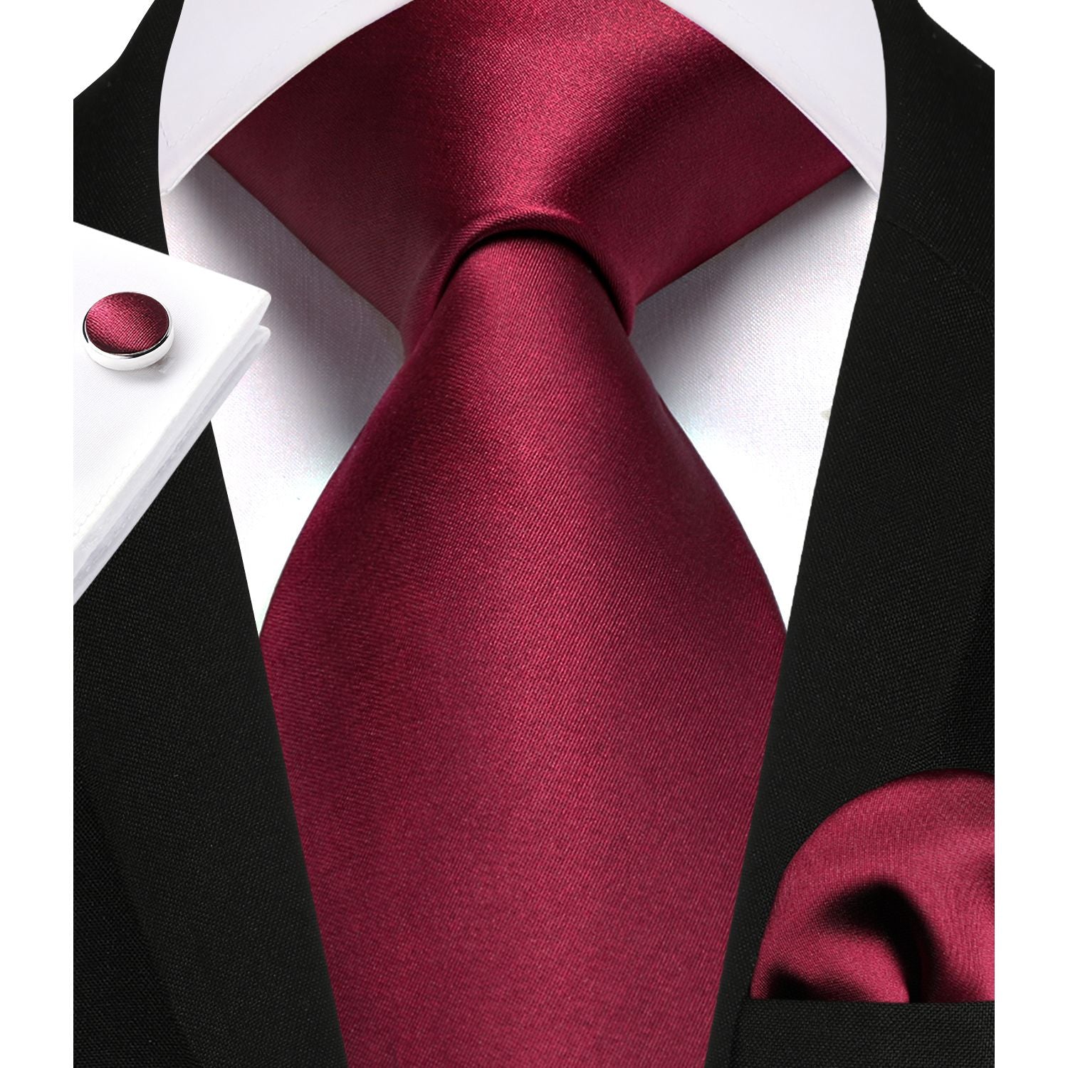 Hisdern Burgundy Solid Wedding Accessories Set with Cufflinks