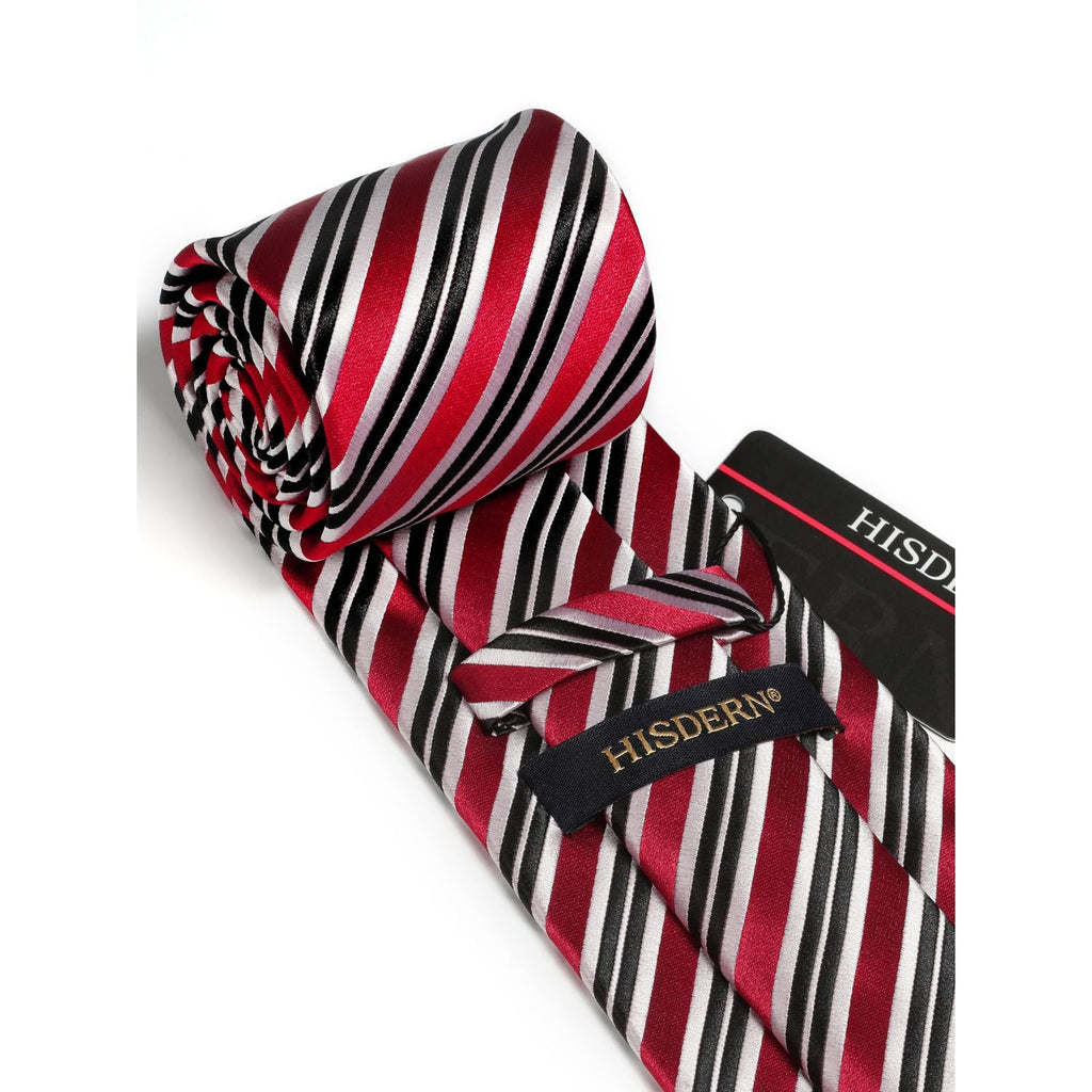 Hisdern Red Black Striped Business Tie Set