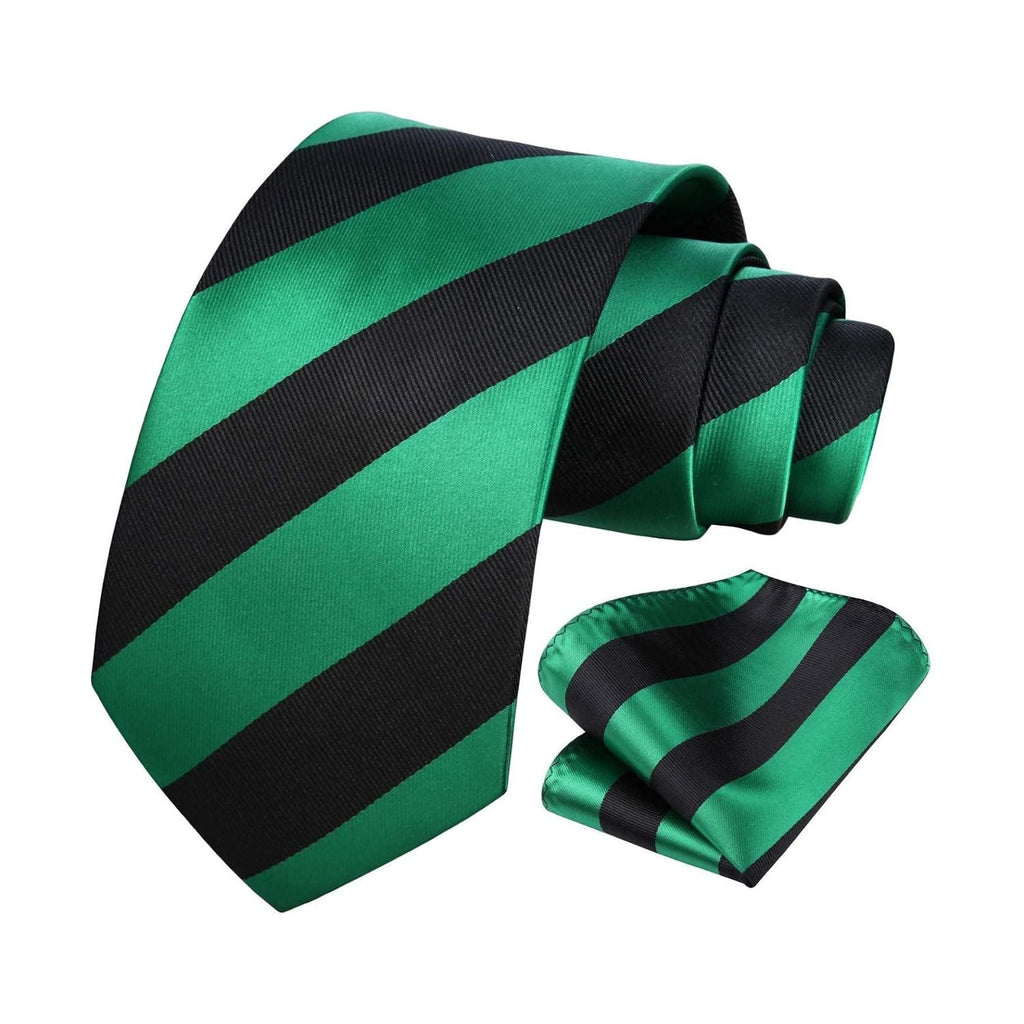 Hisdern Green Black Striped Business Tie Set