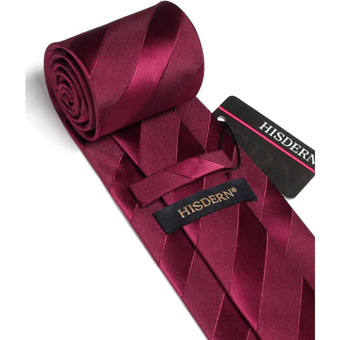 Hisdern Burgundy Striped Business Tie Set