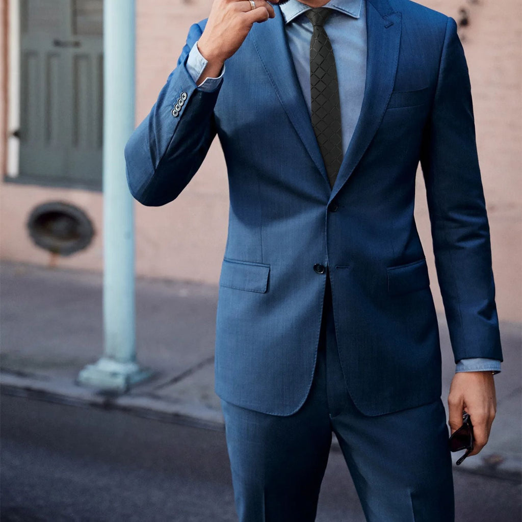 Hisdern Plaid Print Skinny Tie Slim 2.17'' Formal Black Wedding Tie