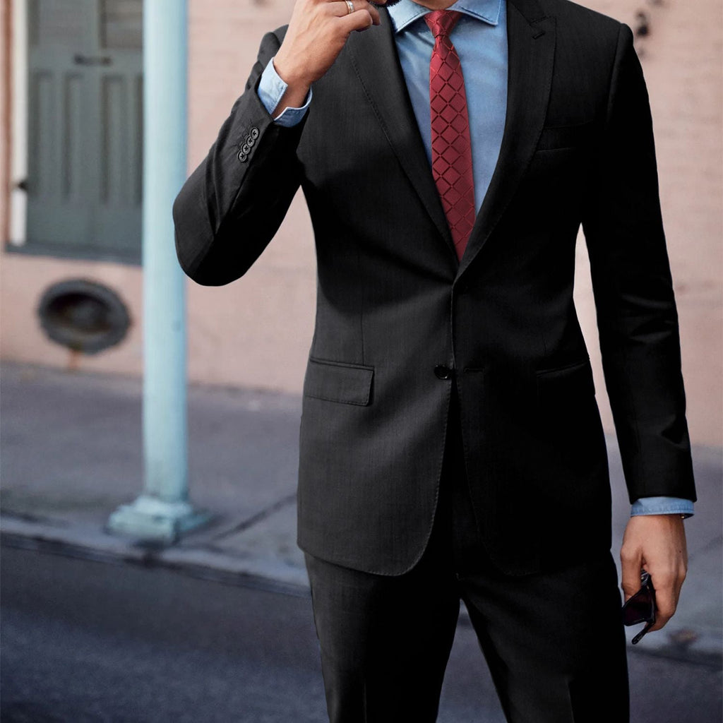 Hisdern Plaid Print Skinny Tie Slim 2.17'' Formal Red Wedding Tie