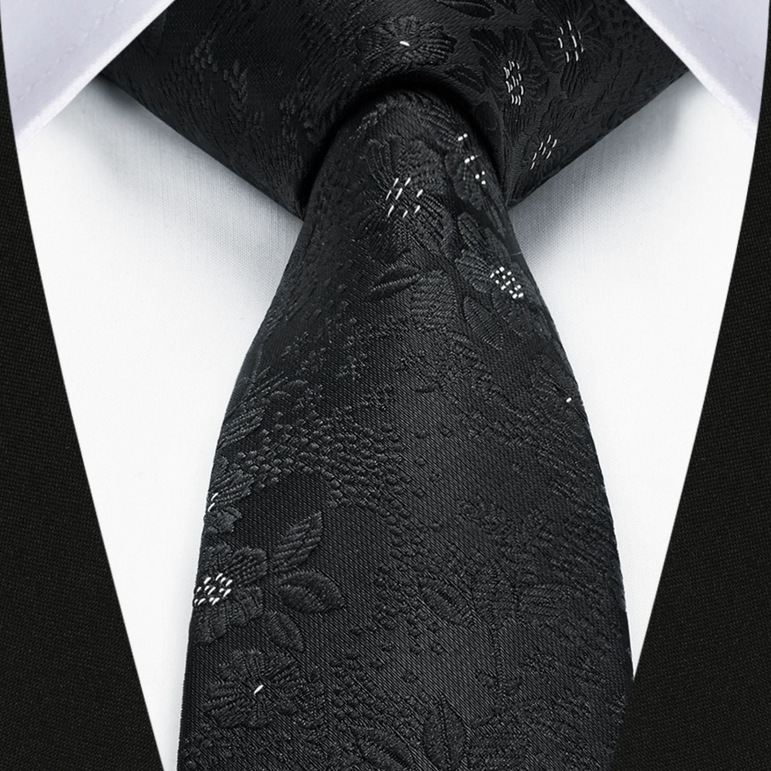 Hisdern Floral Print Skinny Tie Slim 2.17'' Formal Black Wedding Tie