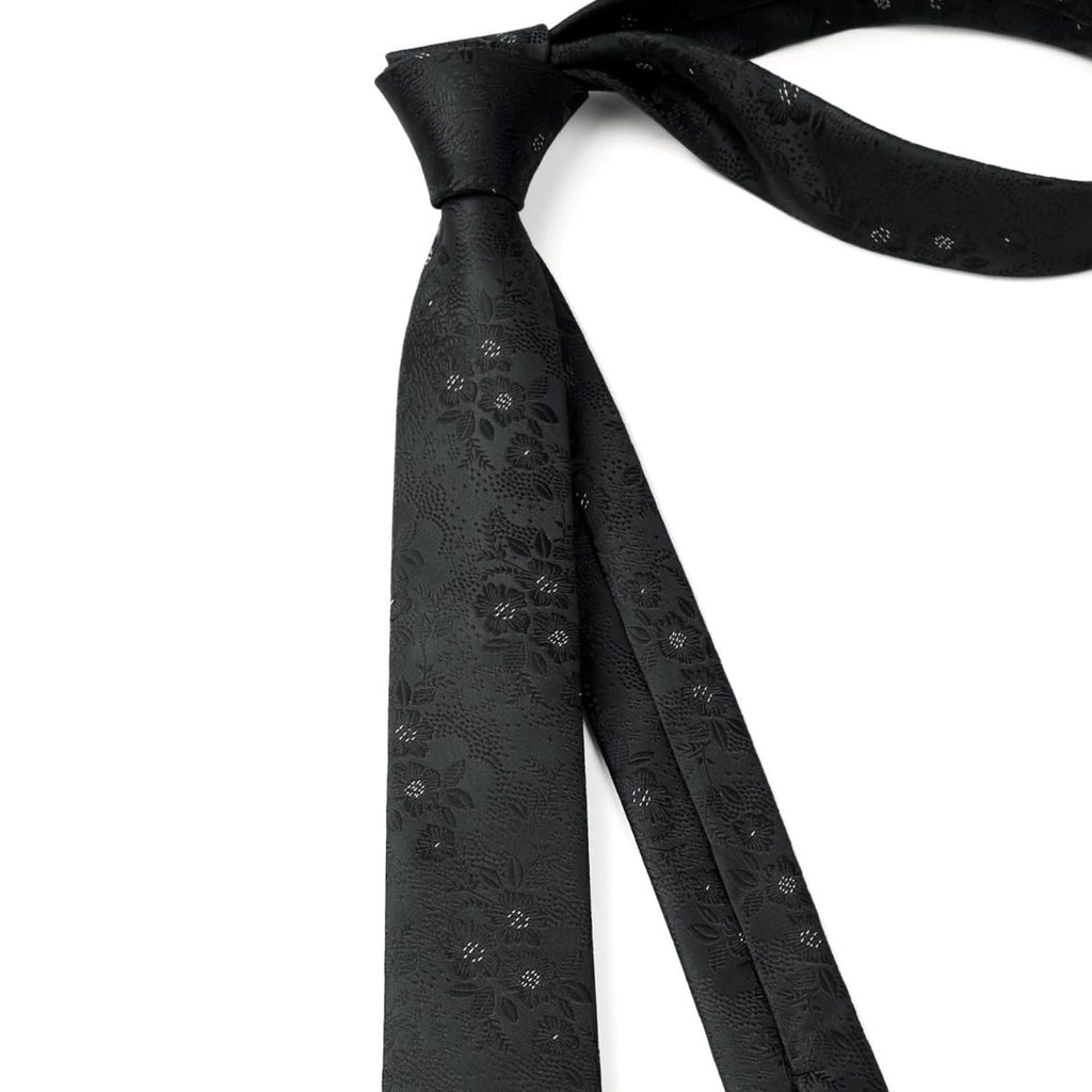 Hisdern Floral Print Skinny Tie Slim 2.17'' Formal Black Wedding Tie