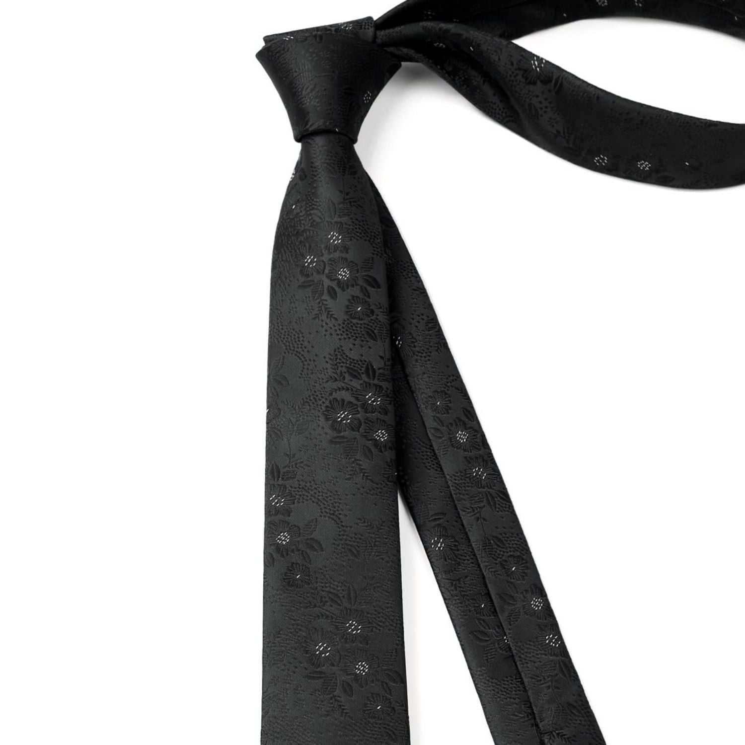 Hisdern Floral Print Skinny Tie Slim 2.17'' Formal Black Wedding Tie