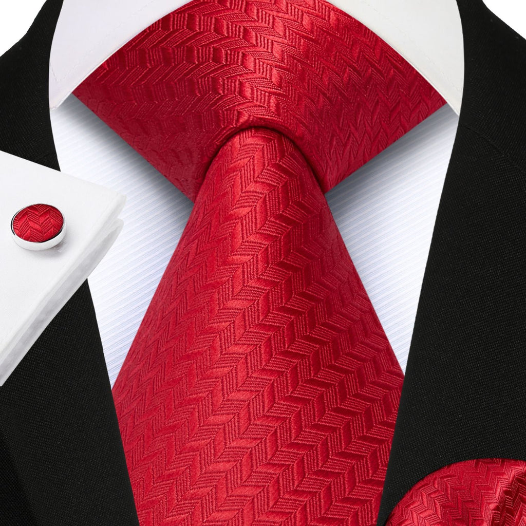 Hisdern Red Striped Wedding Accessories Set with Cufflinks
