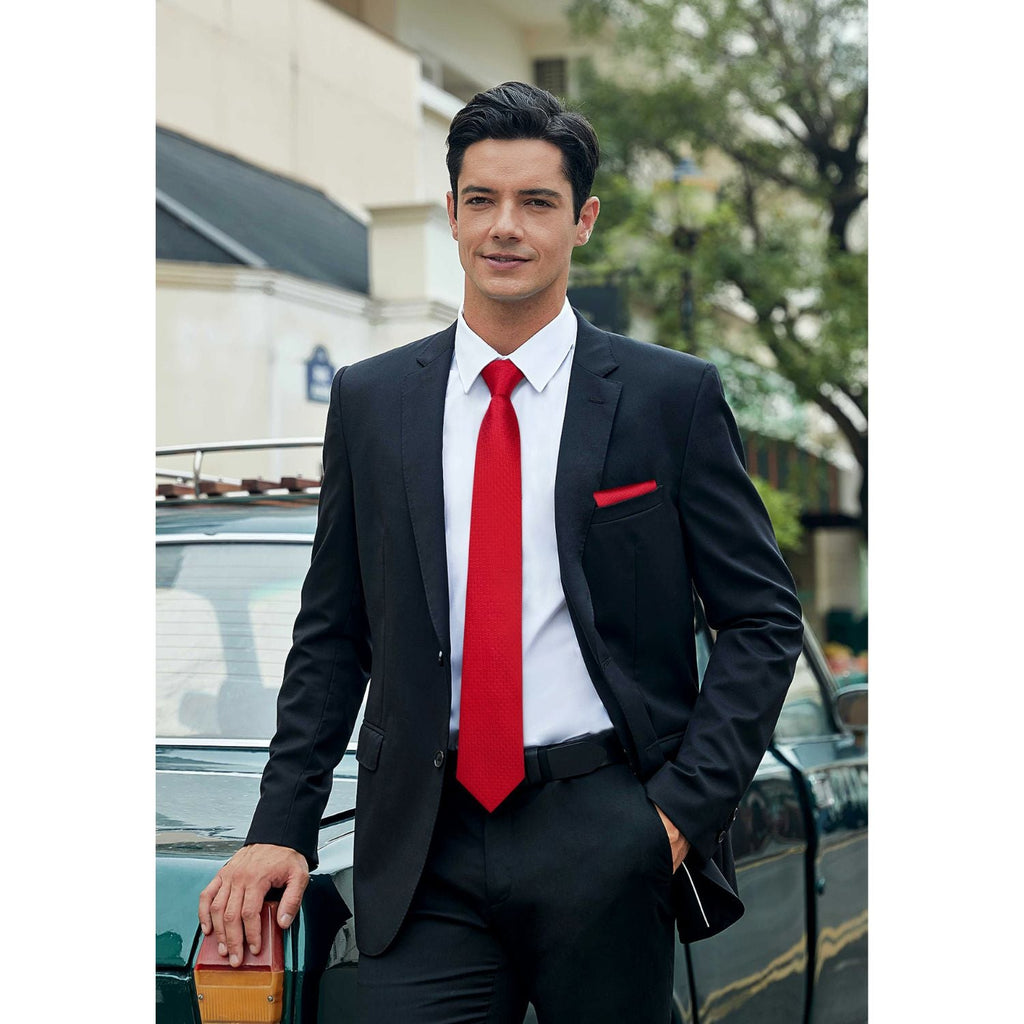 Hisdern Red Striped Wedding Accessories Set with Cufflinks