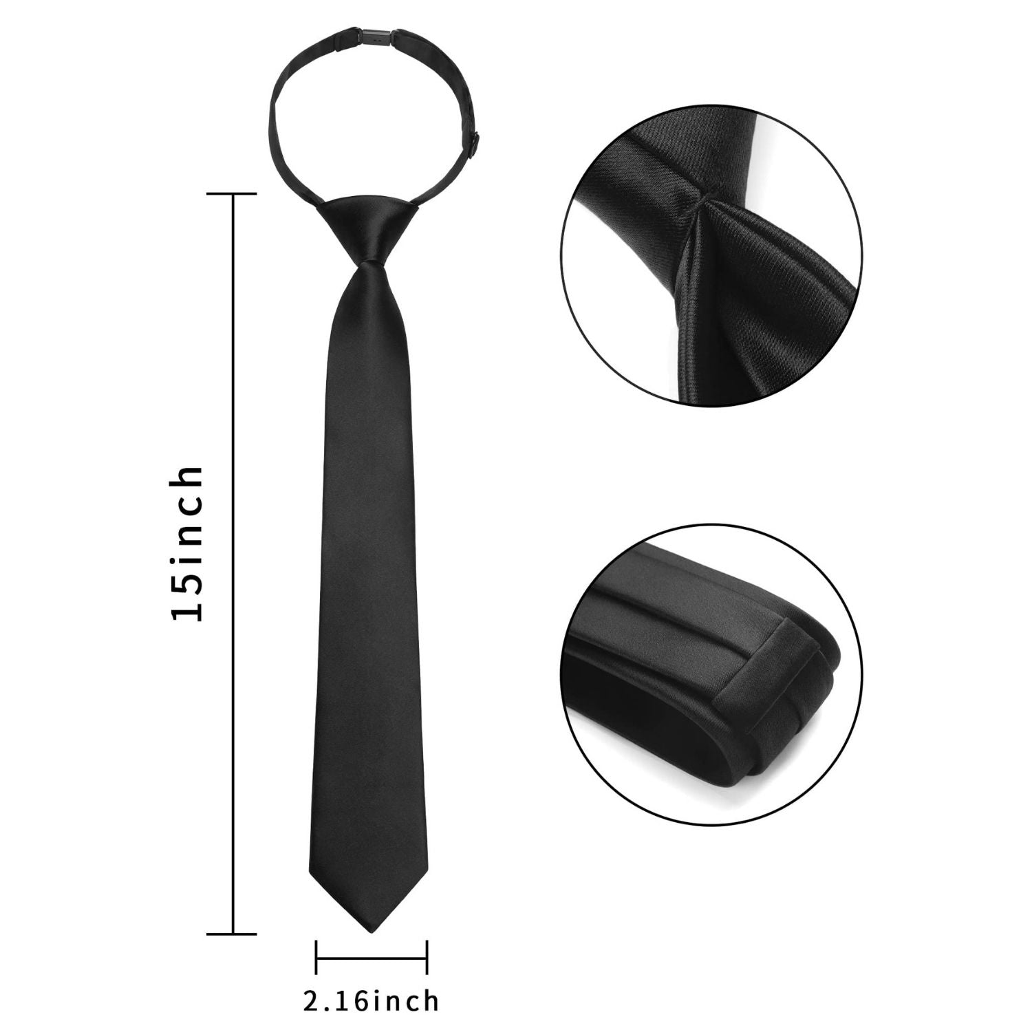 Hisdern Boys' Classic Adjustable Black Pre-Tied Necktie