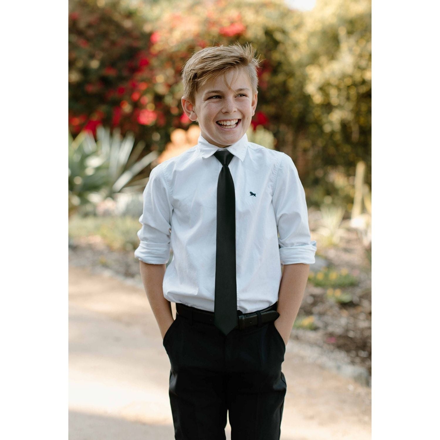 Hisdern Boys' Classic Adjustable Black Pre-Tied Necktie