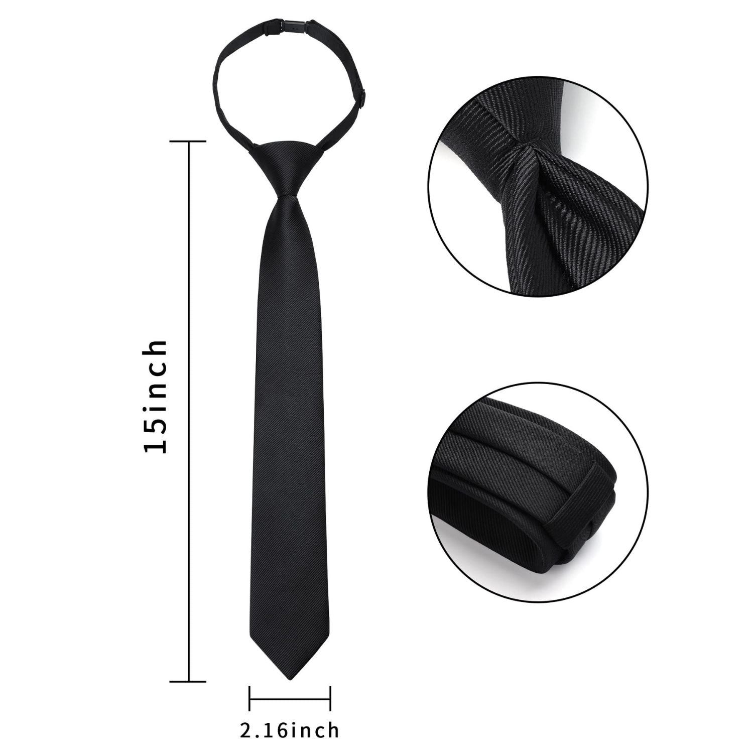 Hisdern Boys' Classic Adjustable Black Pre-Tied Necktie