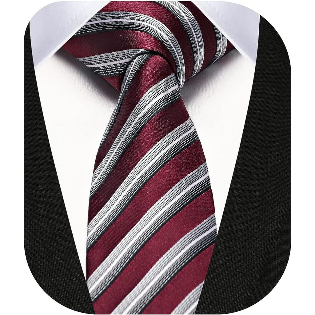 Hisdern Striped Print Skinny Tie Slim 2.17'' Formal Burgundy Wedding Tie