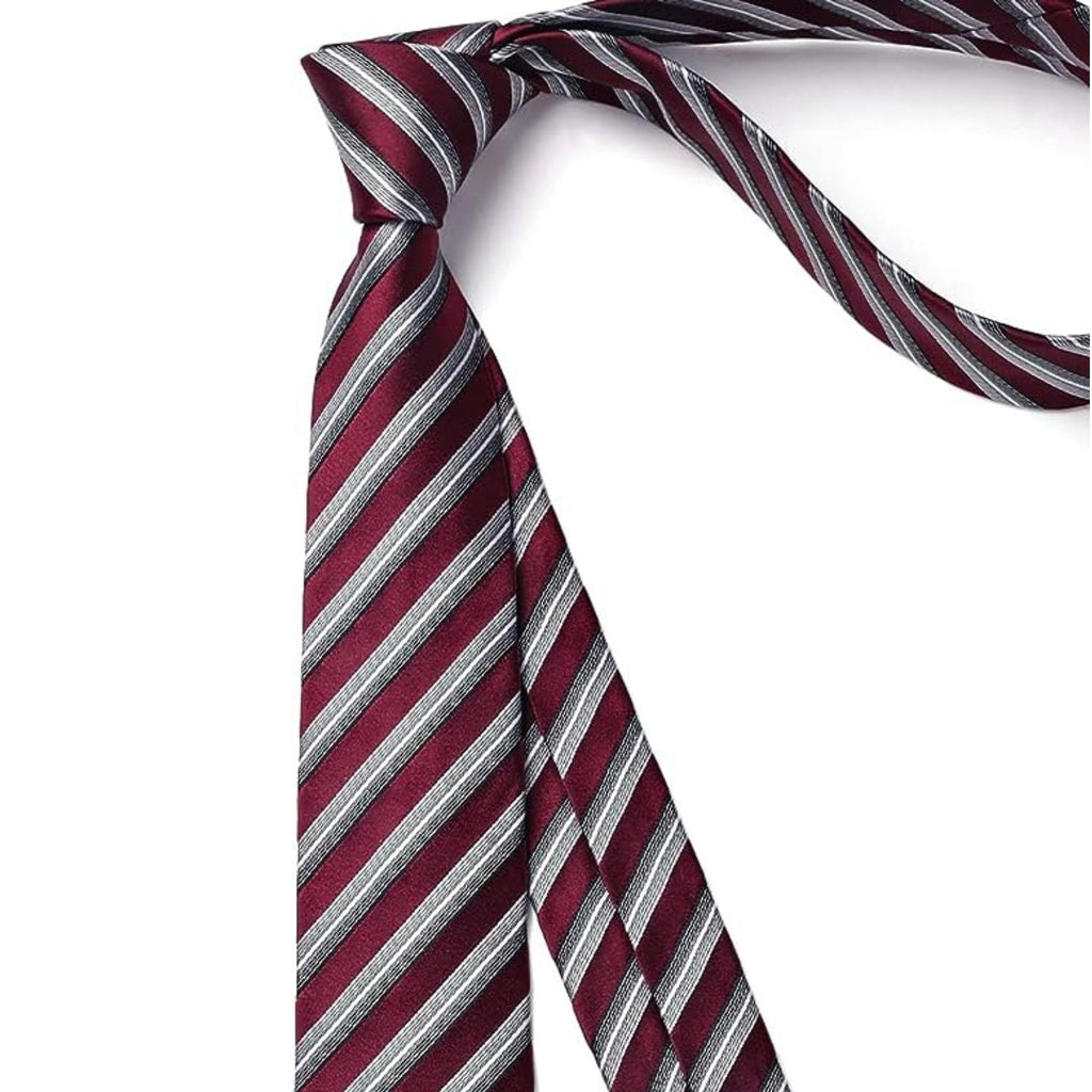 Hisdern Striped Print Skinny Tie Slim 2.17'' Formal Burgundy Wedding Tie