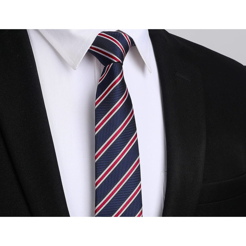 Hisdern Striped Print Skinny Tie Slim 2.17'' Formal Navy Blue Wedding Tie