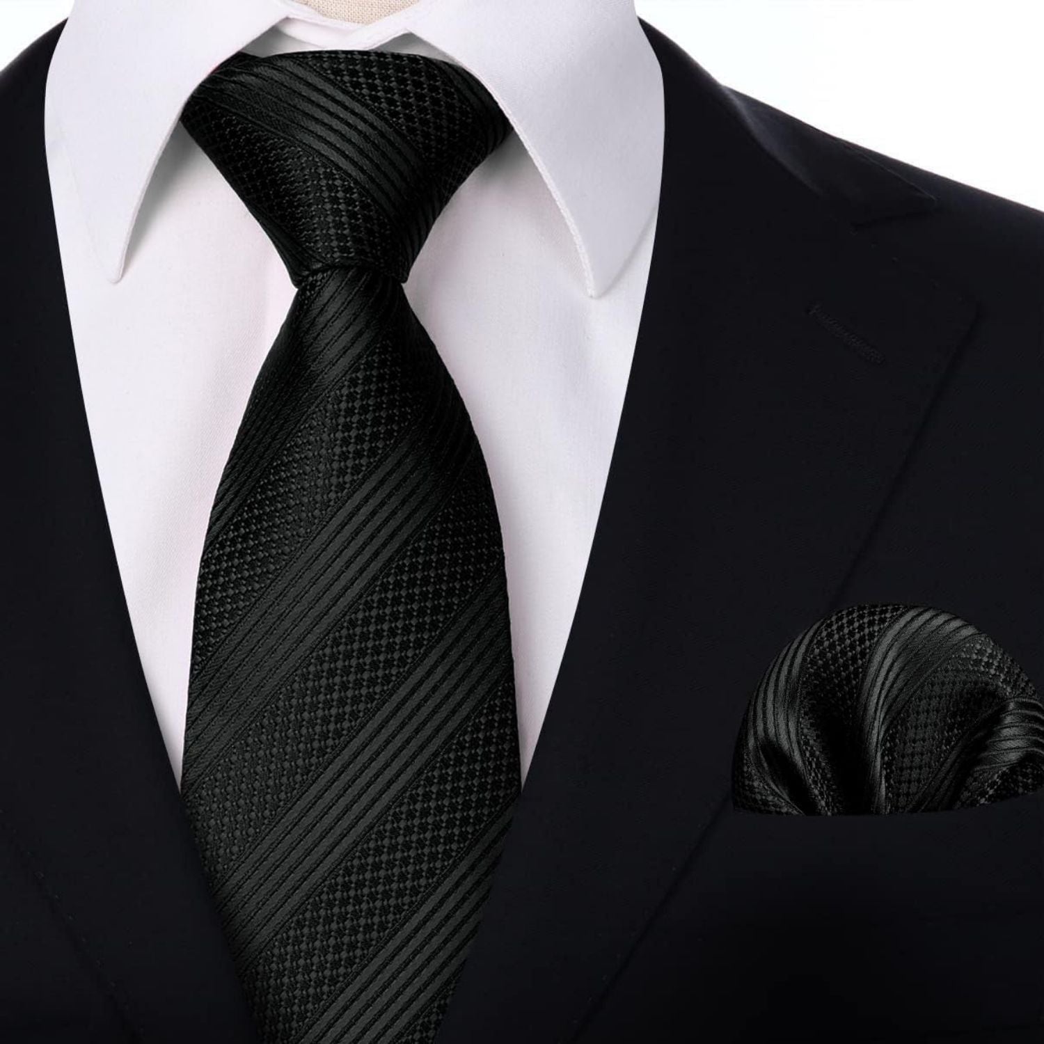 Hisdern Black Striped Business Tie Set