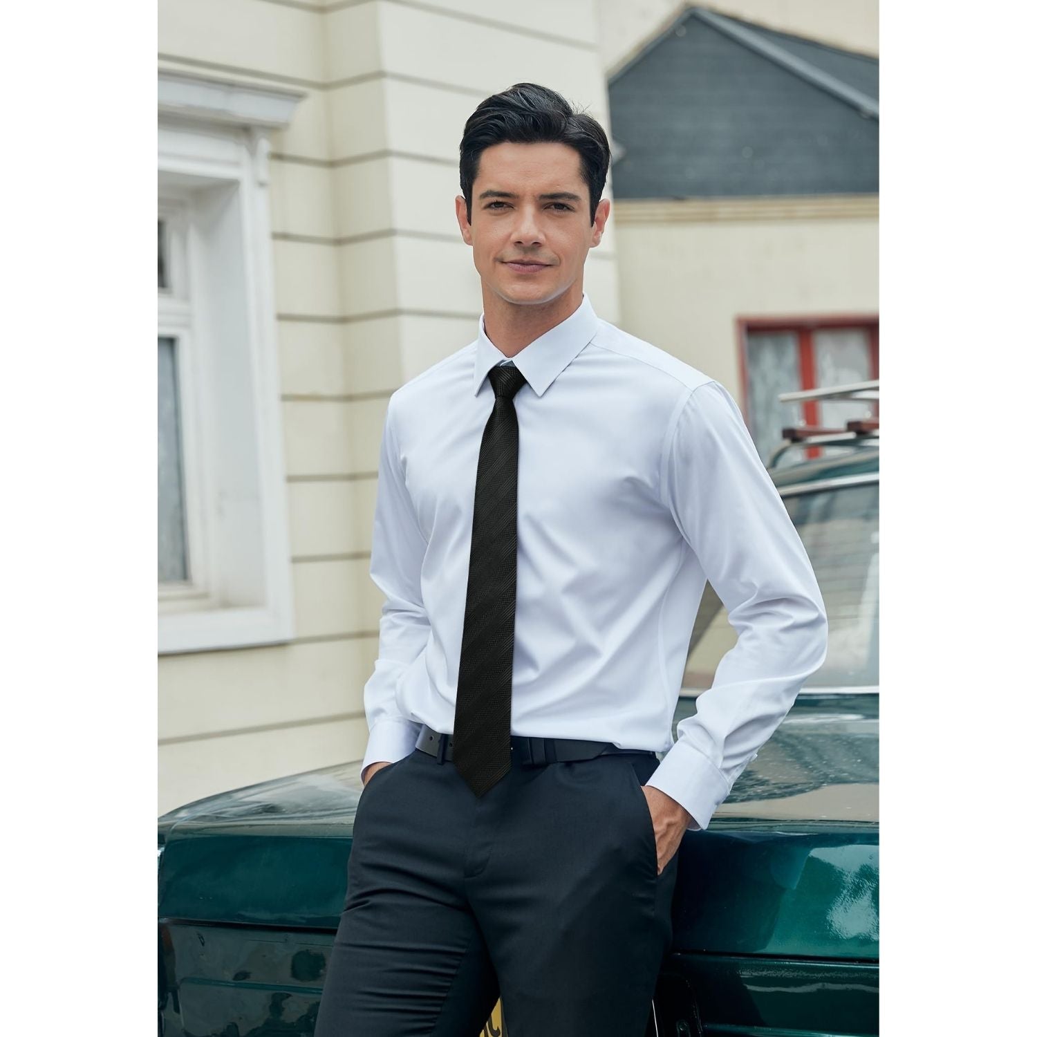 Hisdern Black Striped Business Tie Set