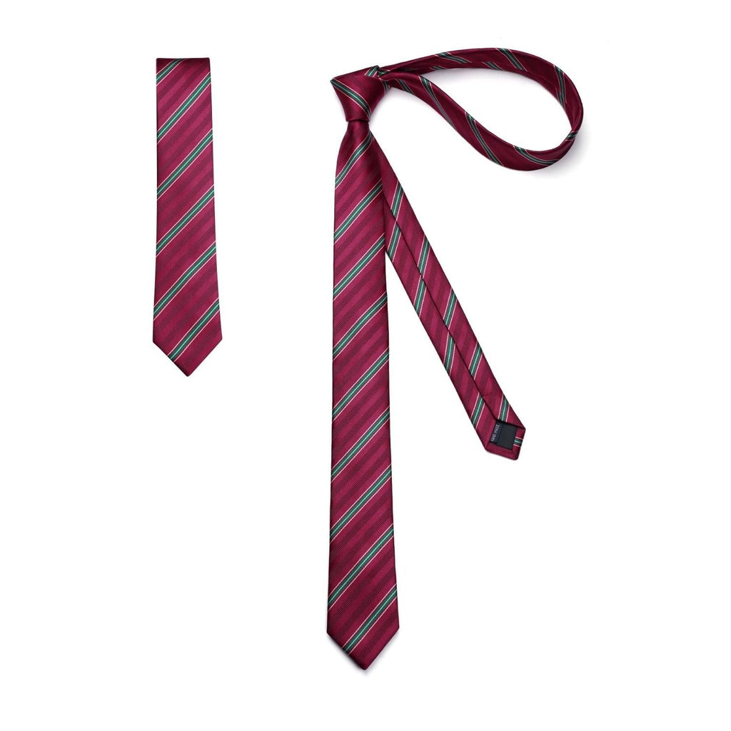 Hisdern Striped Print Skinny Tie Slim 2.17'' Formal Burgundy Wedding Tie