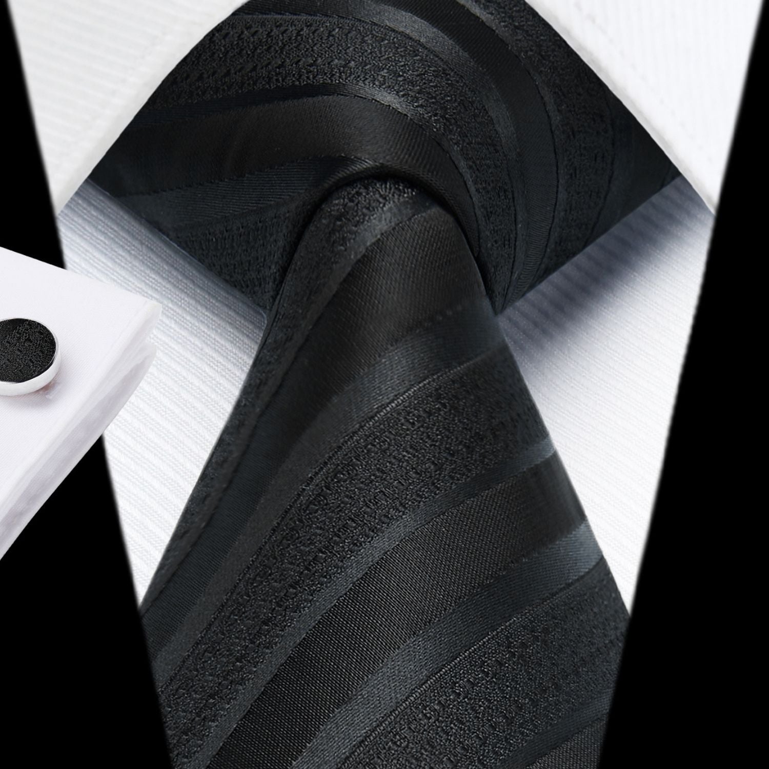 Hisdern Black Striped Business Accessories Set with Cufflinks