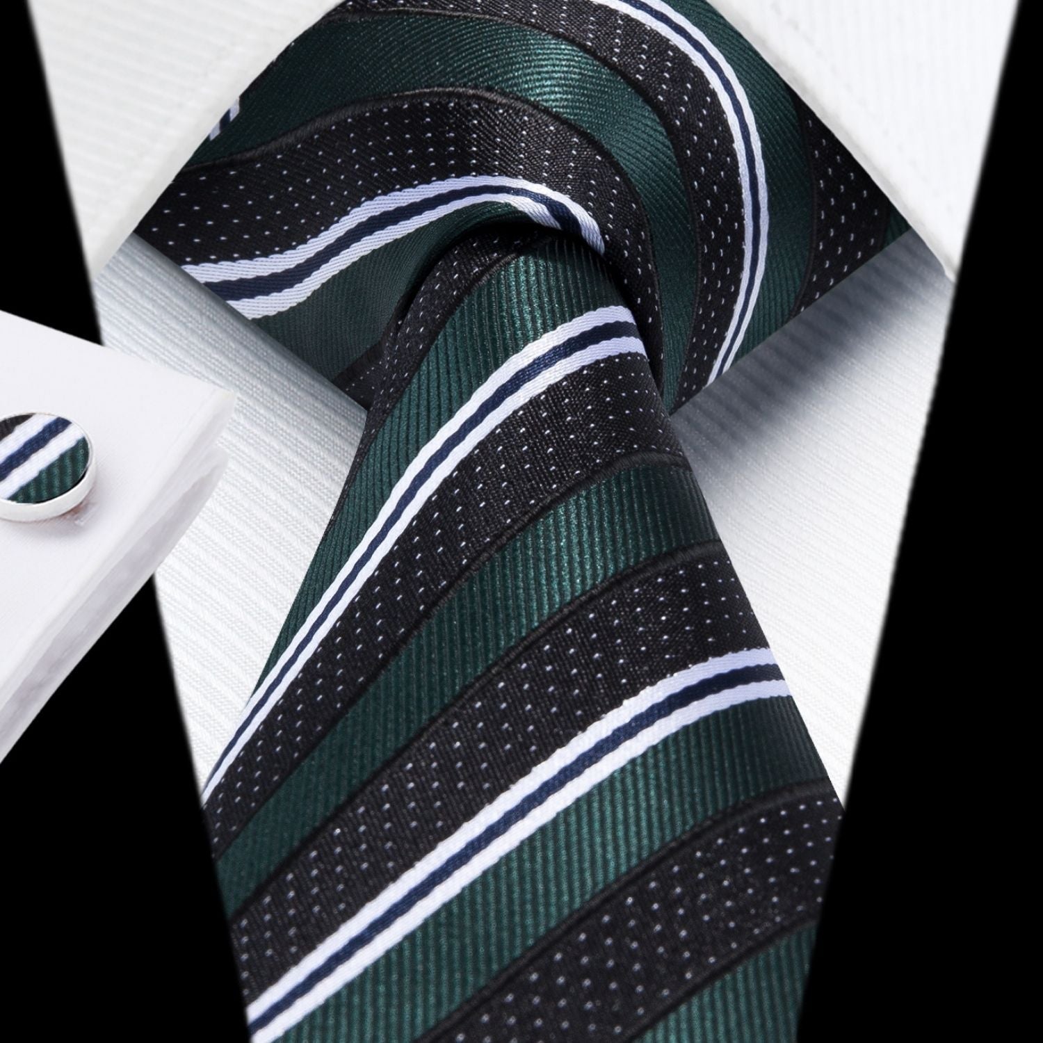 Hisdern Black Striped Business Accessories Set with Cufflinks
