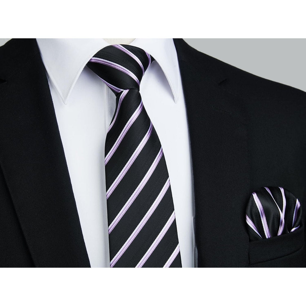 Hisdern Black Striped Business Accessories Set with Cufflinks