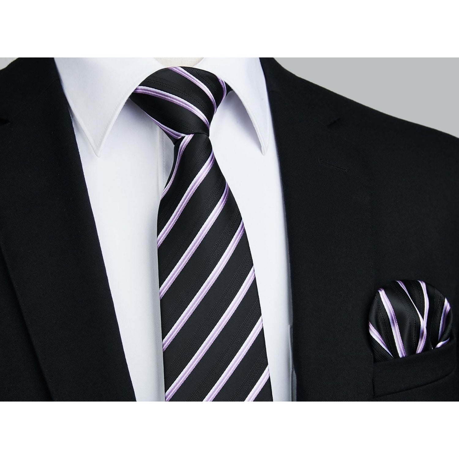 Hisdern Black Striped Business Accessories Set with Cufflinks