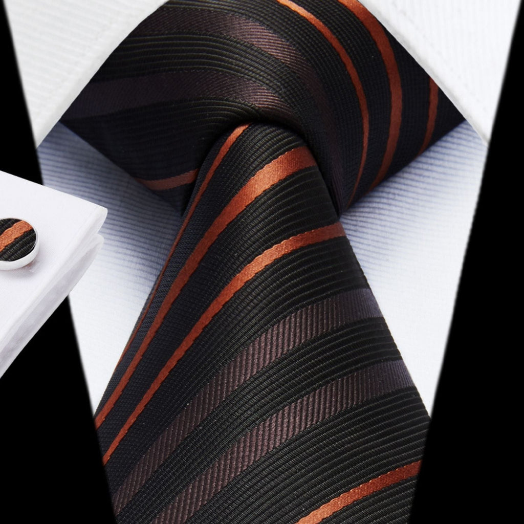 Hisdern Black Striped Business Accessories Set with Cufflinks