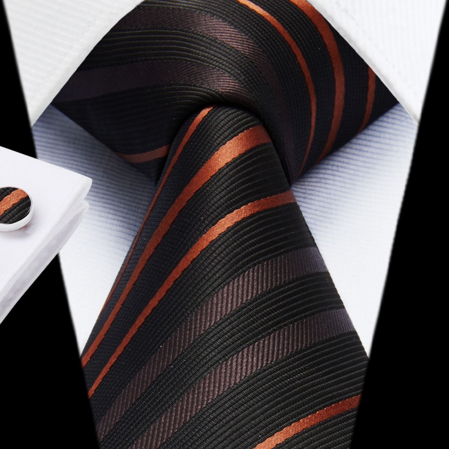Hisdern Black Striped Business Accessories Set with Cufflinks