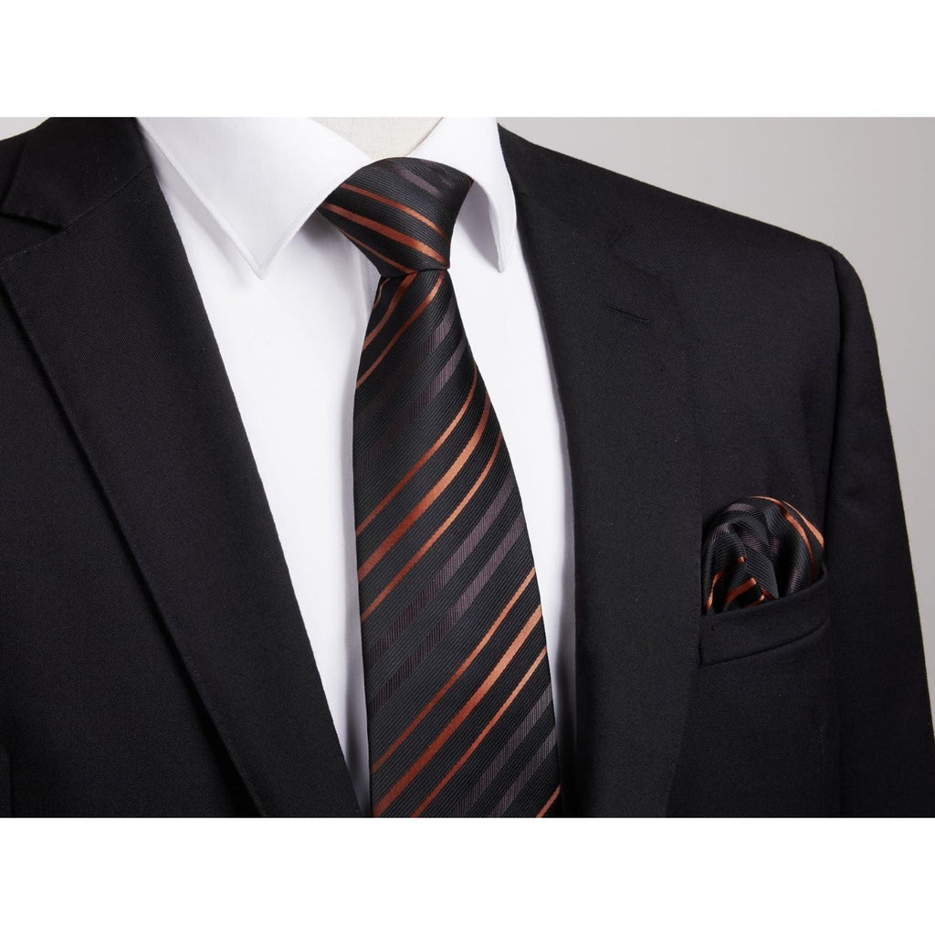 Hisdern Black Striped Business Accessories Set with Cufflinks