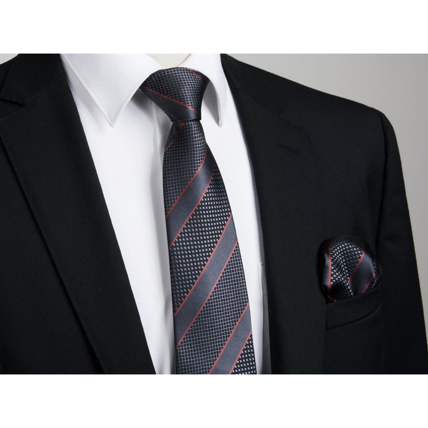 Hisdern Black Striped Business Accessories Set with Cufflinks
