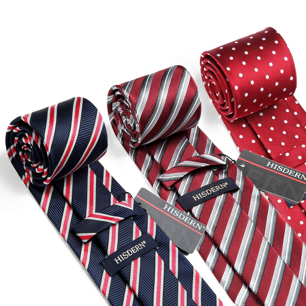 Hisdern 3-Piece XL Tie Set Red Wedding Accessory Gift Box Set