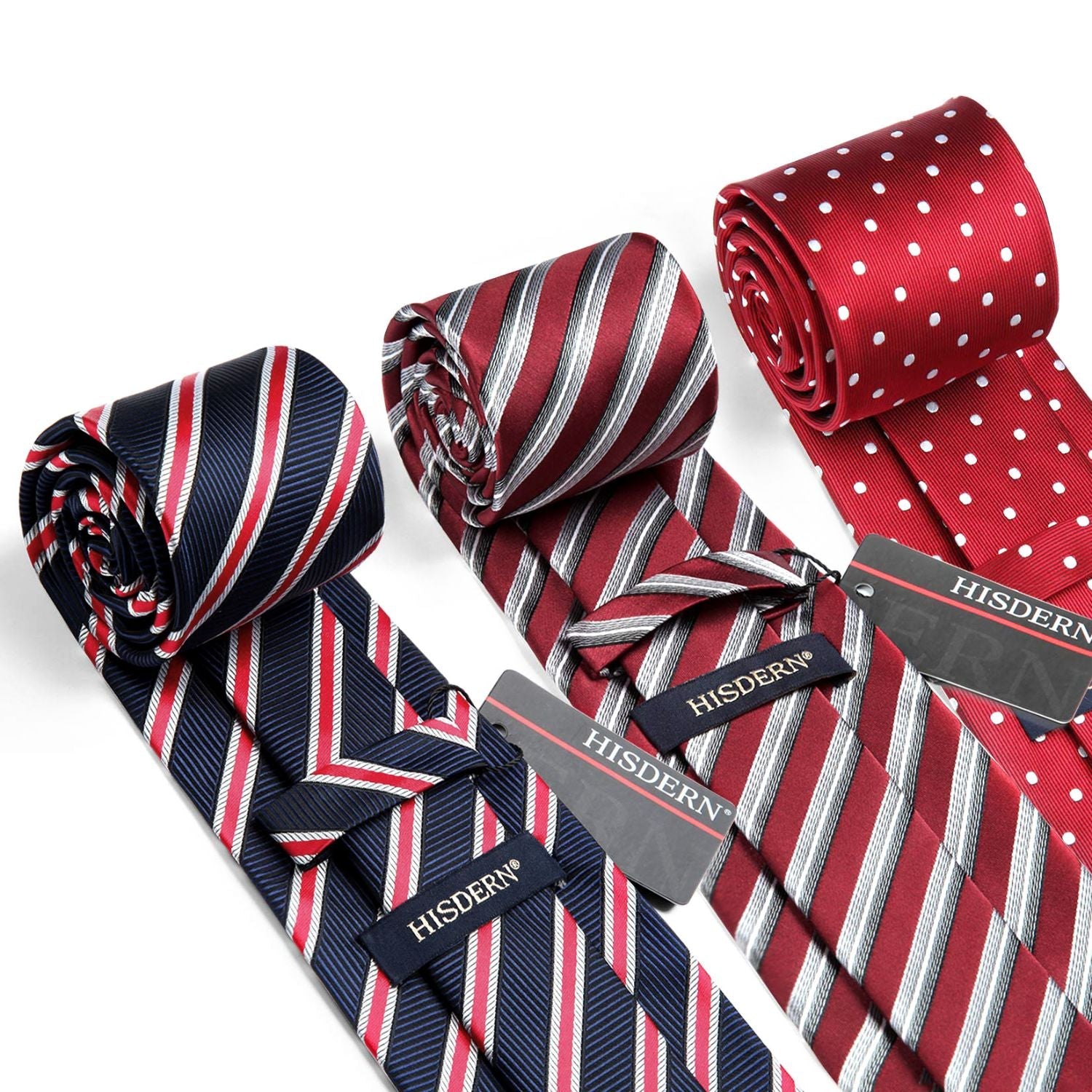 Hisdern 3-Piece XL Tie Set Red Wedding Accessory Gift Box Set