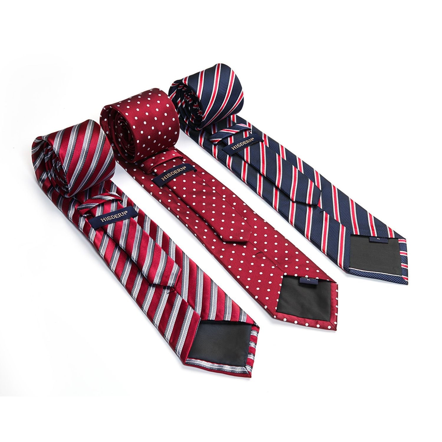 Hisdern 3-Piece XL Tie Set Red Wedding Accessory Gift Box Set