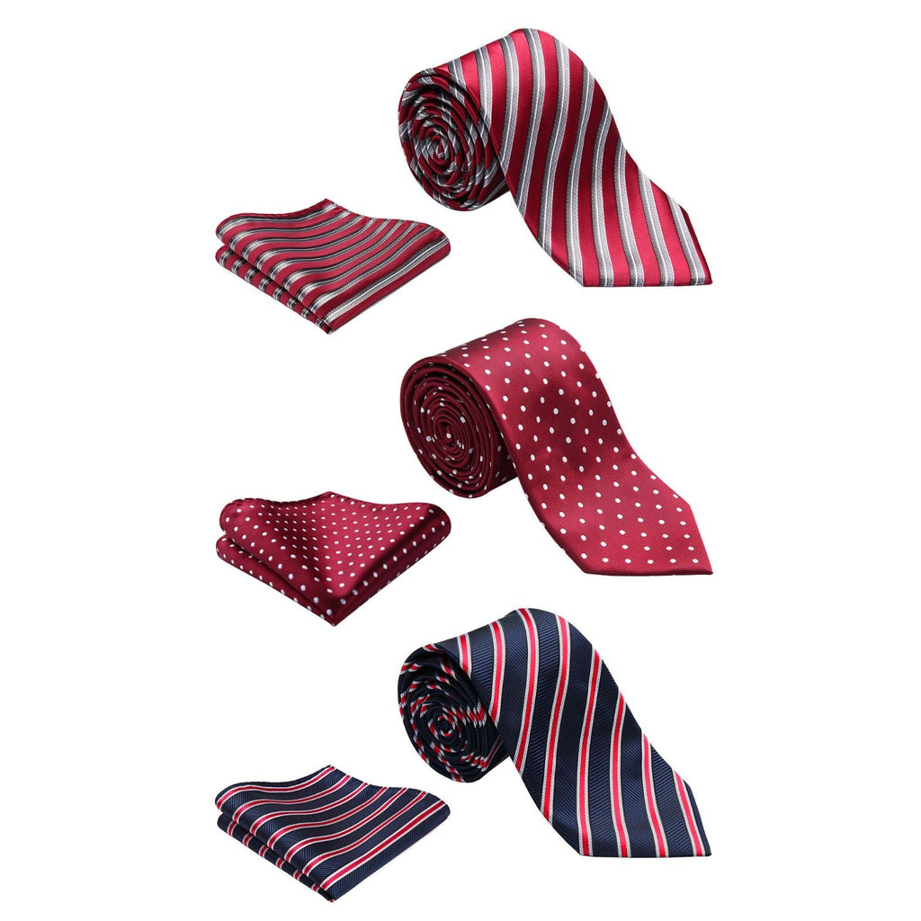 Hisdern 3-Piece XL Tie Set Red Wedding Accessory Gift Box Set