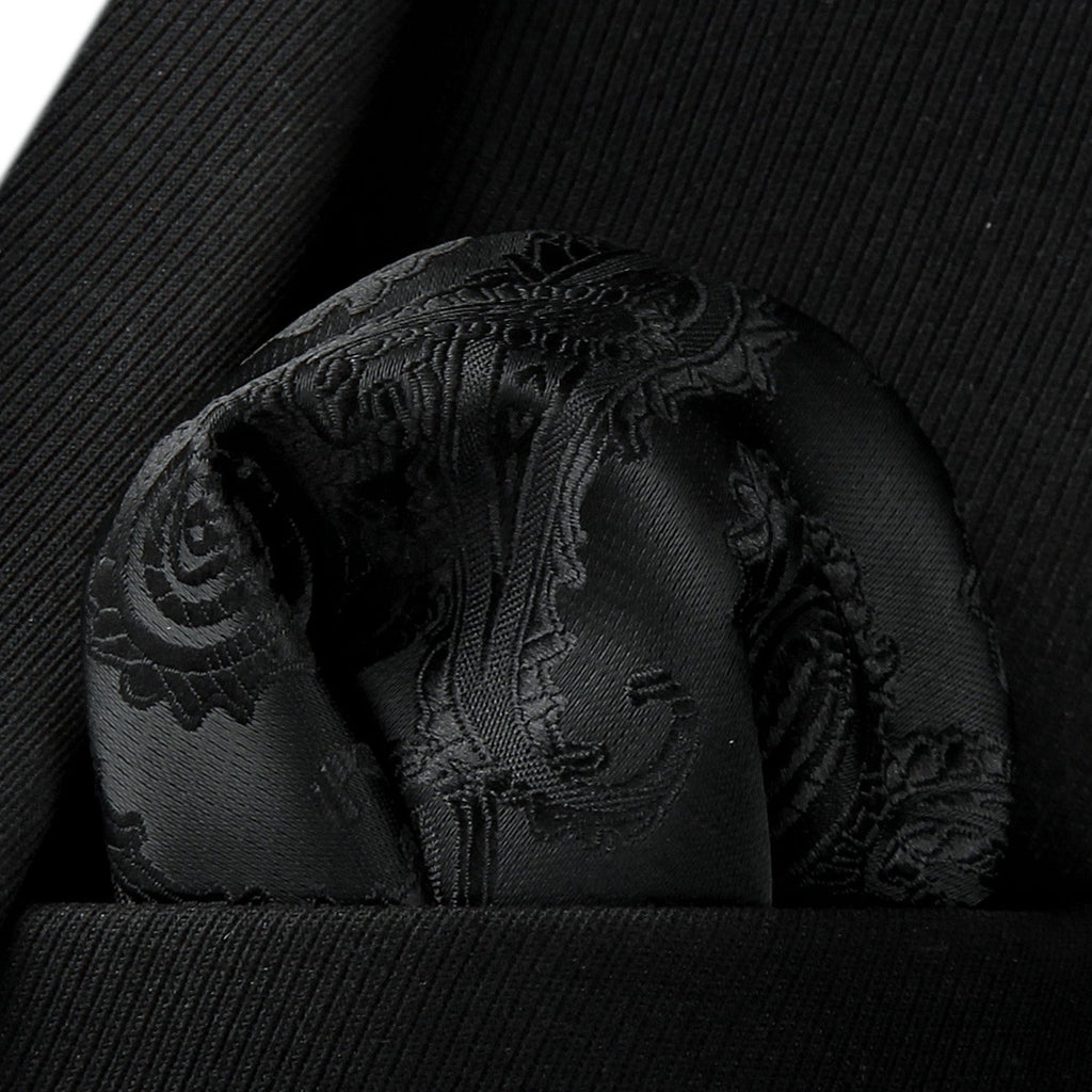 Hisdern Black Paisley Tie Set For Groomsmen