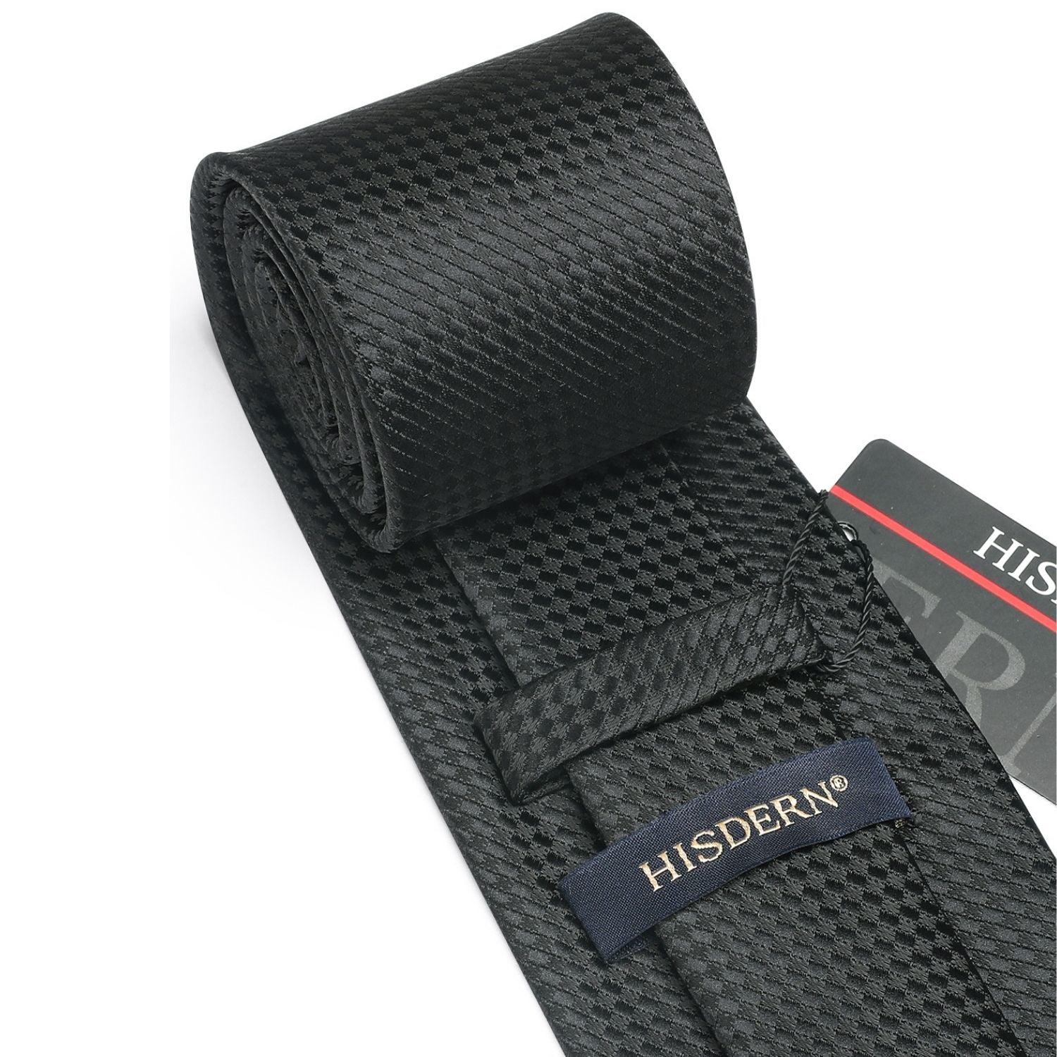 Hisdern Black Houndstooth Wedding Tie Set