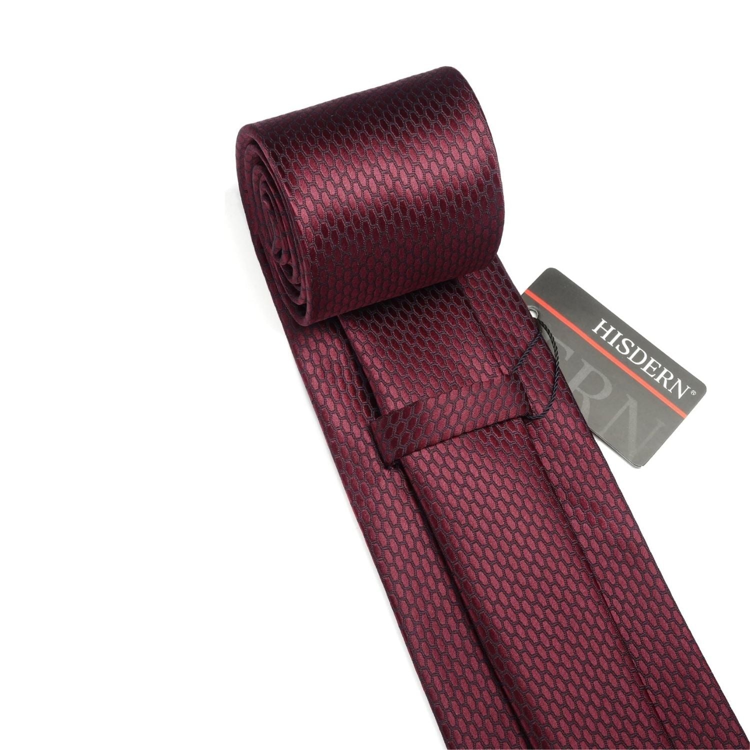 Hisdern Burgundy Plaid Pocket Square With Matching Tie