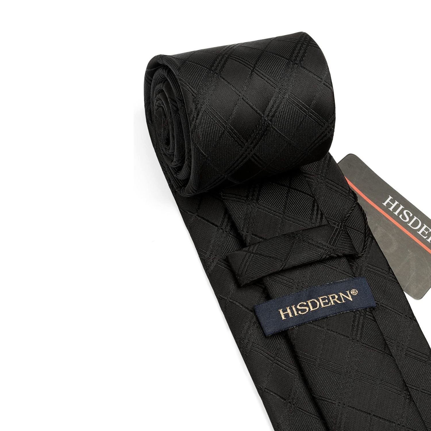 Hisdern Black Plaid Business Tie Set