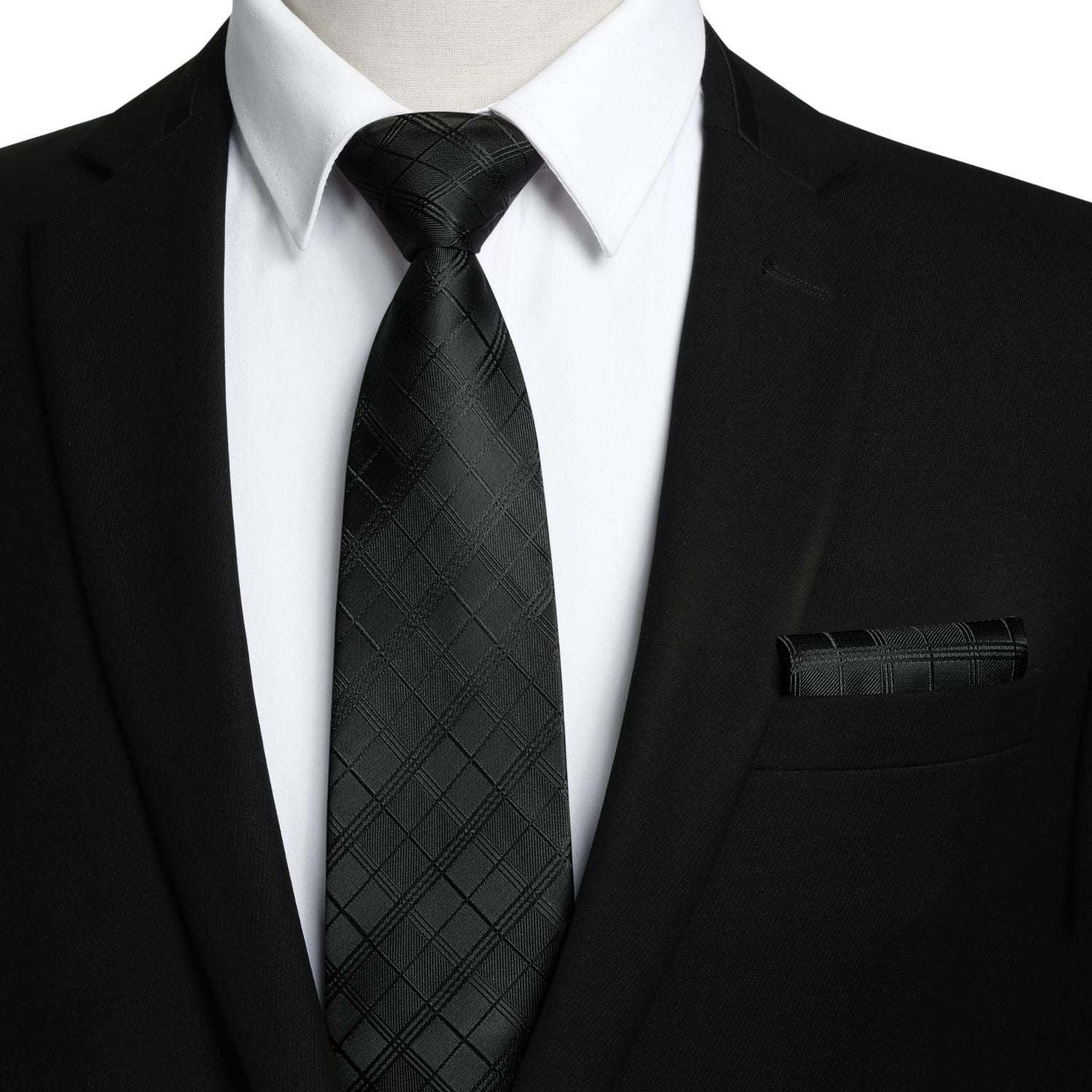 Hisdern Black Plaid Business Tie Set