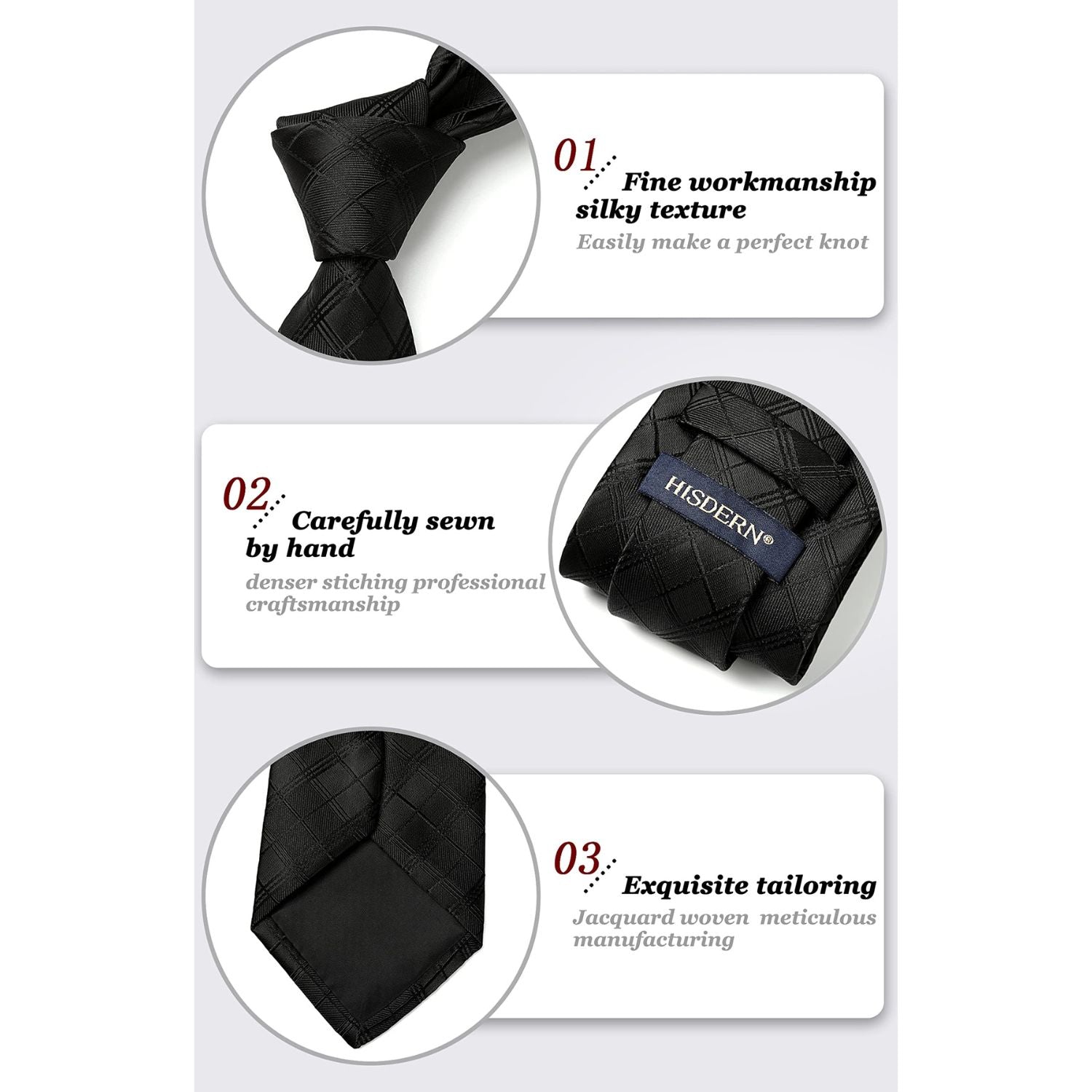 Hisdern Black Plaid Business Tie Set