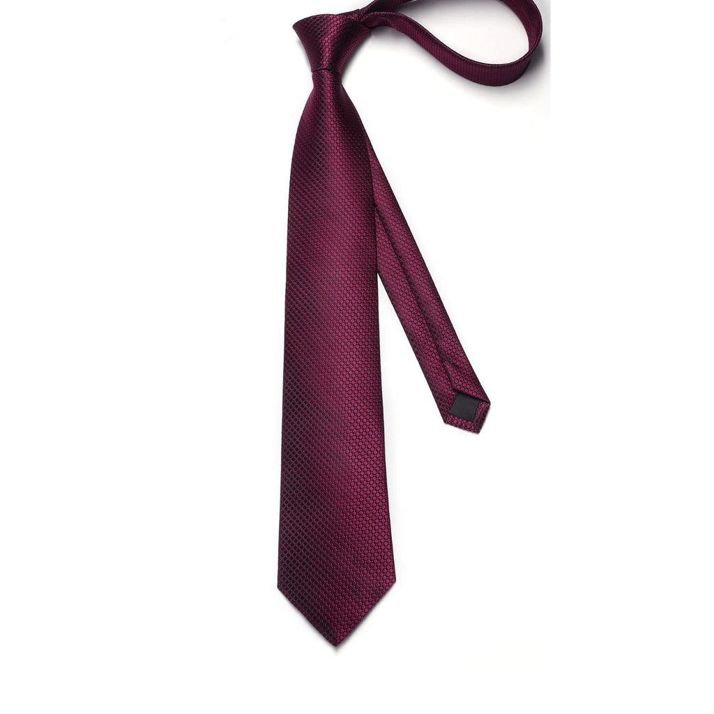 Hisdern Burgundy Houndstooth Wedding Tie Set