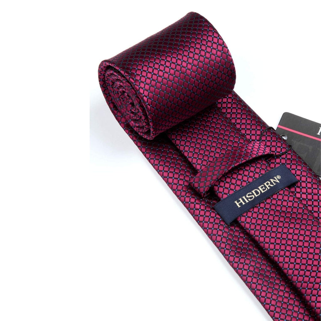 Hisdern Burgundy Houndstooth Wedding Tie Set