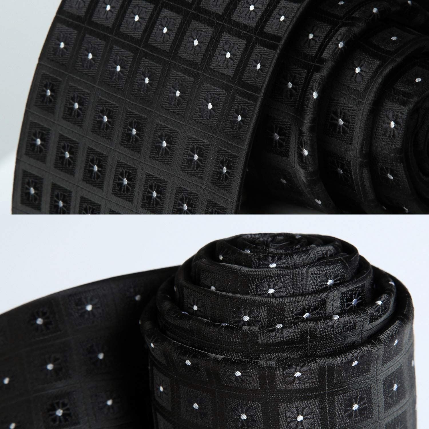 Hisdern Black White Plaid Pocket Square With Matching Tie