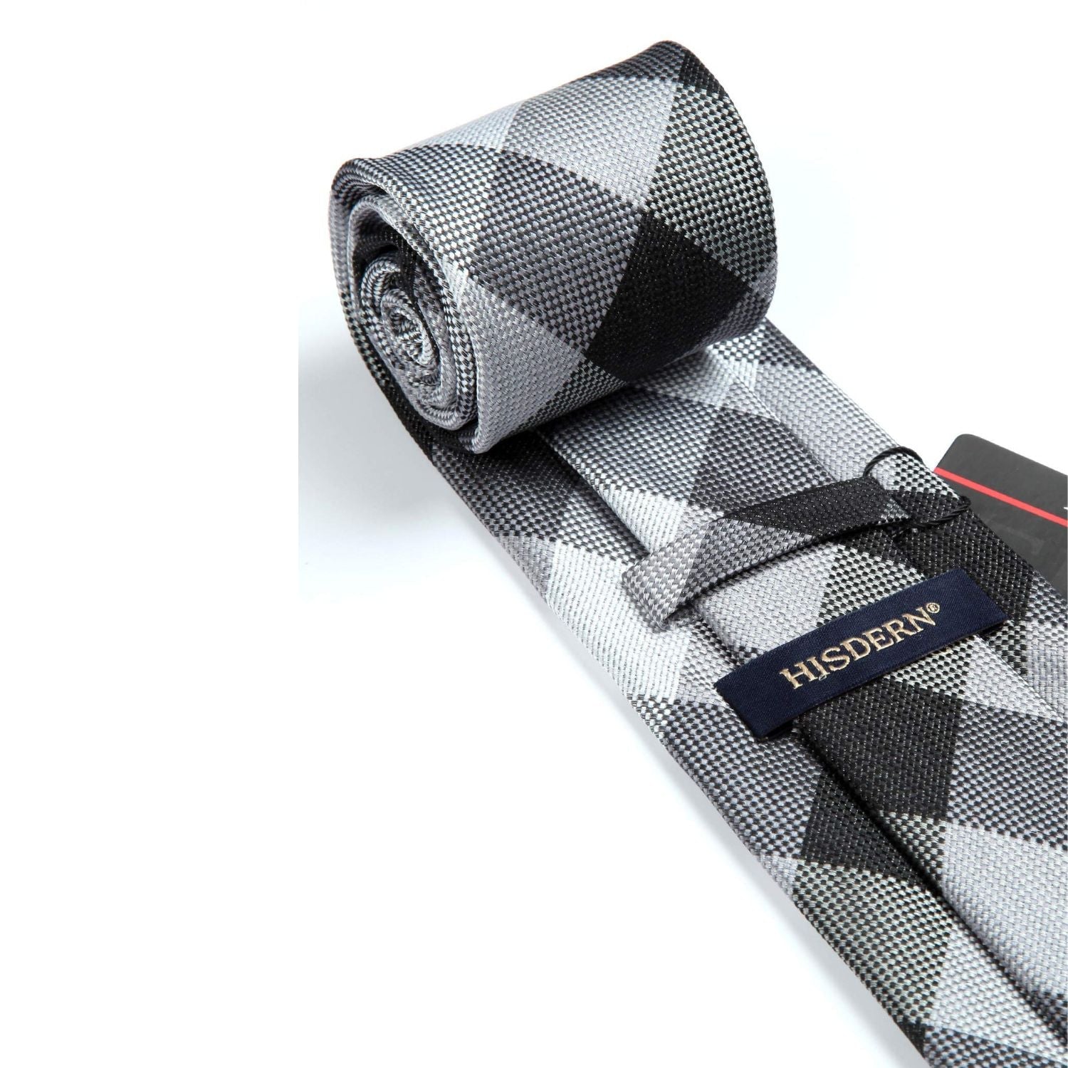 Hisdern Black Grey White Plaid Business Tie Set