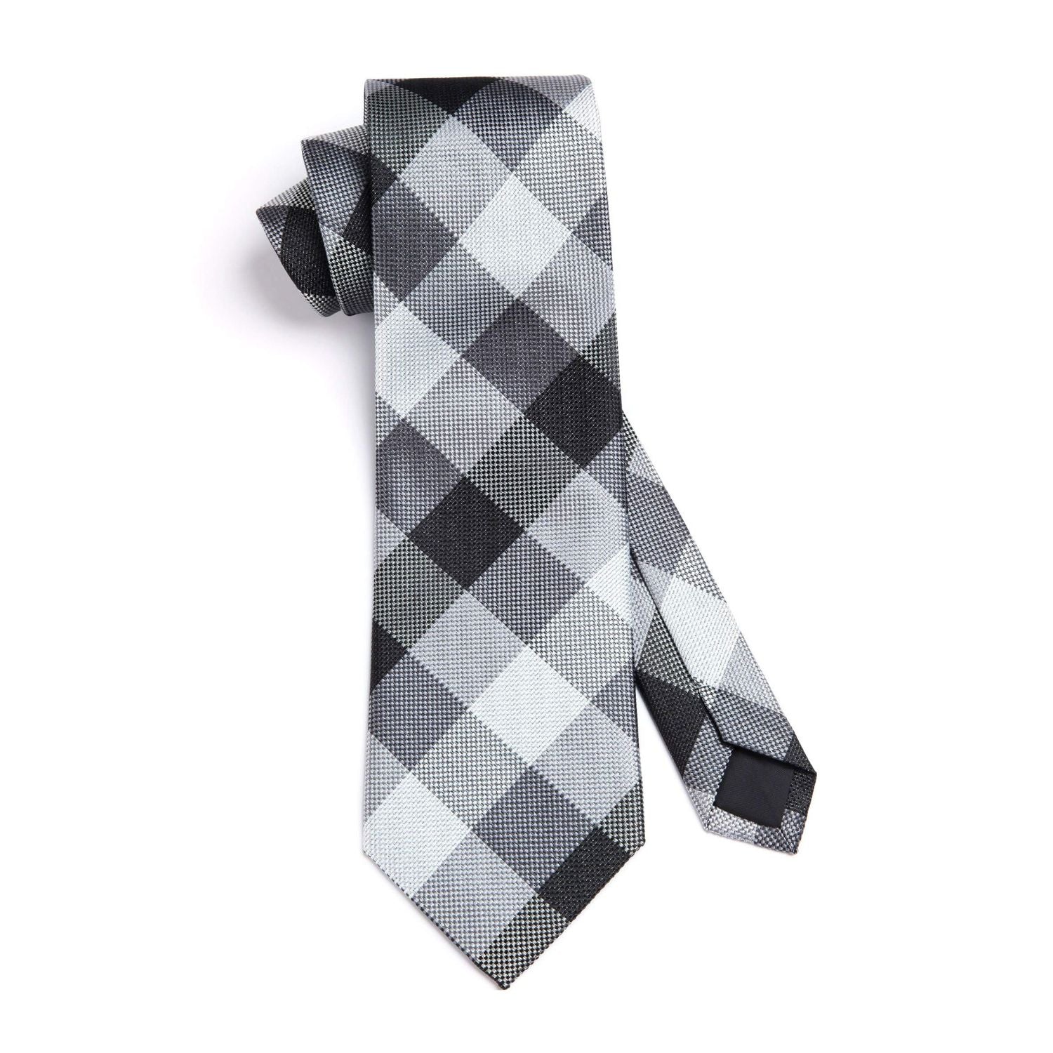 Hisdern Black Grey White Plaid Business Tie Set