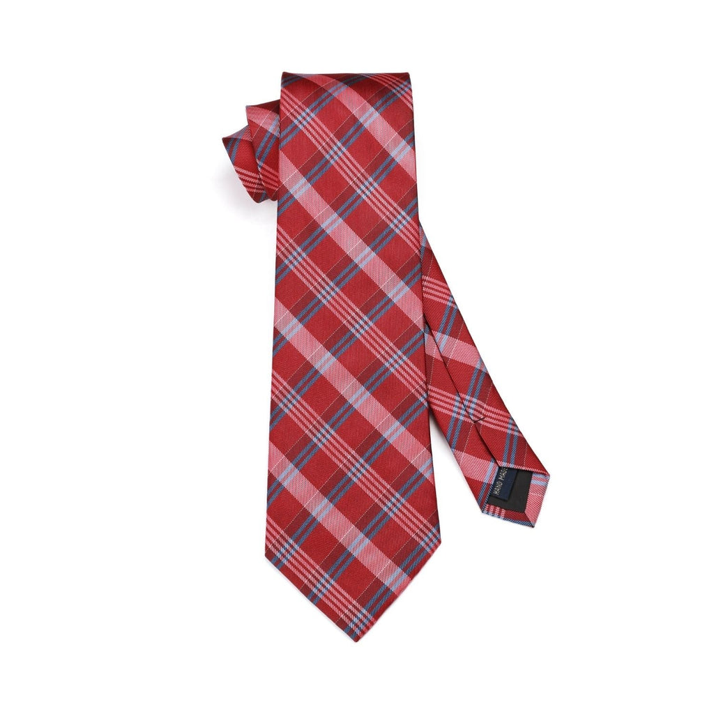 Hisdern Red Plaid Tie Set For Groomsmen