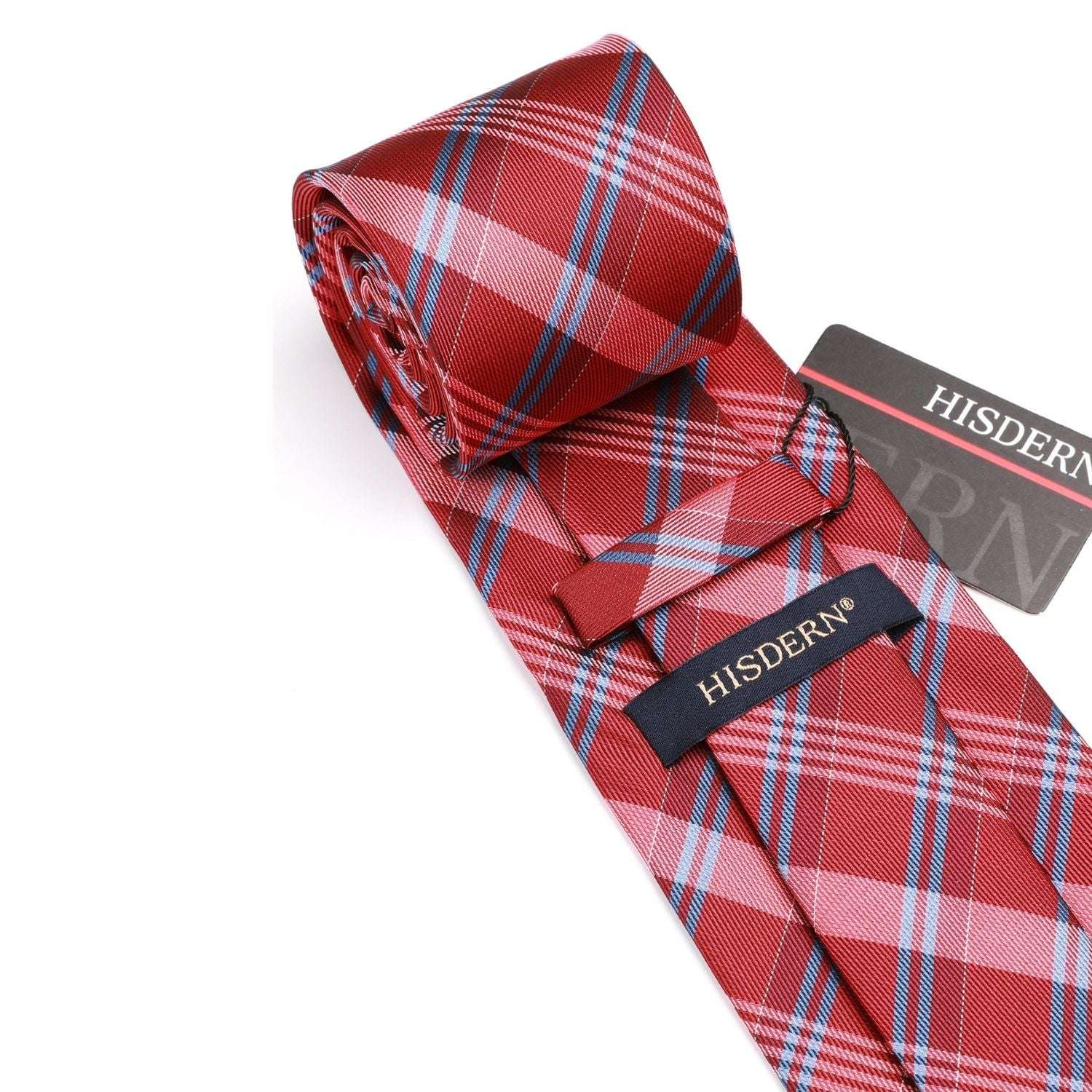 Hisdern Red Plaid Tie Set For Groomsmen