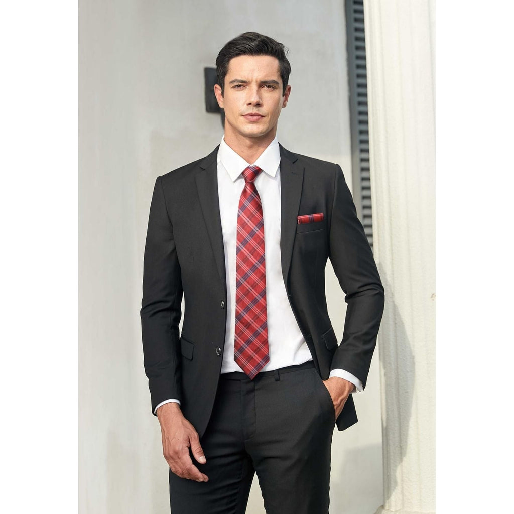 Hisdern Red Plaid Wedding Accessories Set with Cufflinks