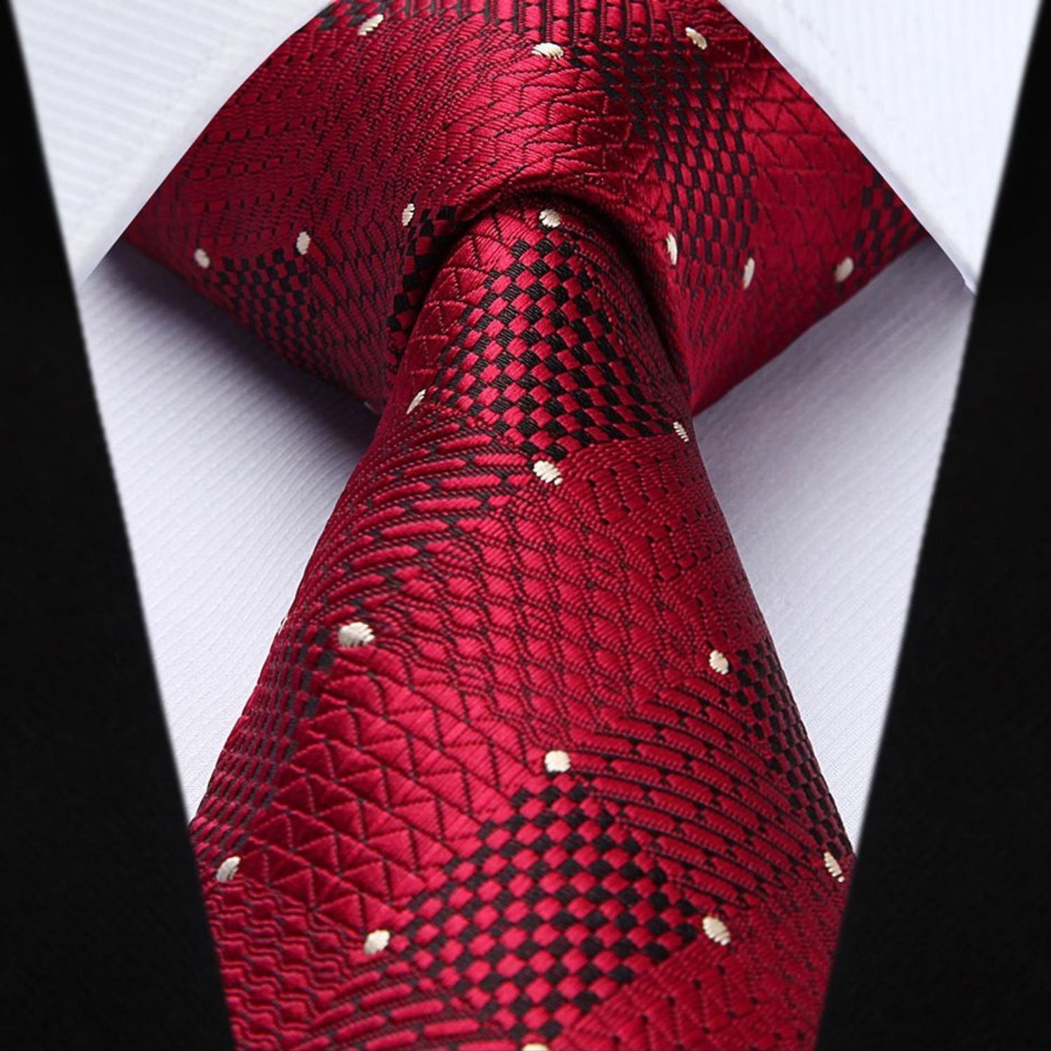Hisdern Dark Red Plaid Wedding Accessories Set